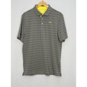 Good Good Golf Polo Shirt Mens Gray Striped Logo Short Sleeve Stretch Size Large